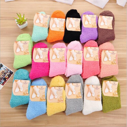 Candy color half velvet socks for women, solid color warm plush socks, floor socks, sleep socks, coral velvet mid-calf socks