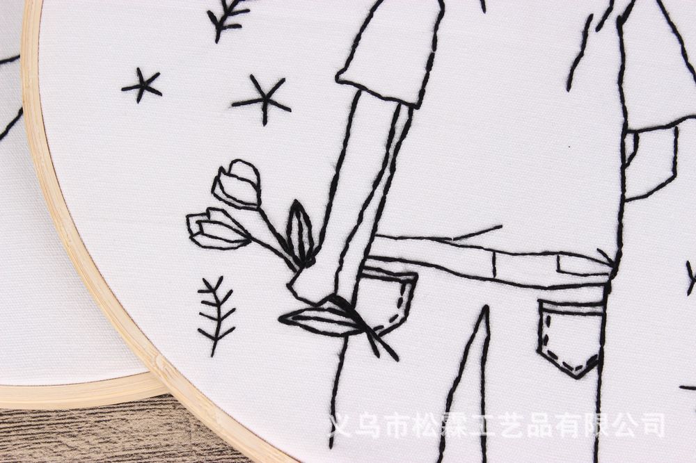 Sketch chica simple pintura hecha a mano DIY tela novato europeo bordado flores y plantas material paquete kit traje de costura