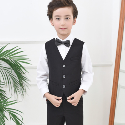 Children's black suit vest, boy's flower girl dress, performance clothes, British fashion style solid color vest, one piece drop shipping