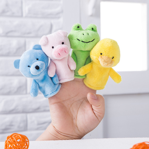 Monkey, lion, bear, pig, frog finger puppet, mini plush animal hand puppet for kindergarten, educational toy