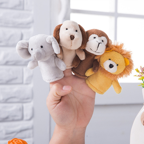 Monkey, lion, bear, pig, frog finger puppet, mini plush animal hand puppet for kindergarten, educational toy
