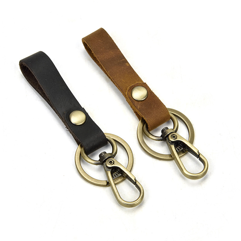 Leather keychain head, top layer cowhide Crazy Horse leather key ring, large wholesale and retail, two colors available, 1004