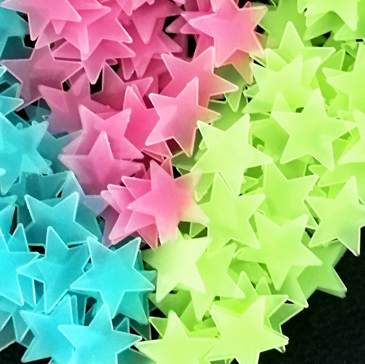 Fluorescent 3D plastic wall stickers, glow star shapes, mixed or single colors, 8.5×7×2.3 cm