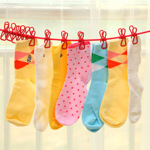 Creative outdoor clothesline with clips clothesline travel portable retractable windproof elastic rope with 12 clips