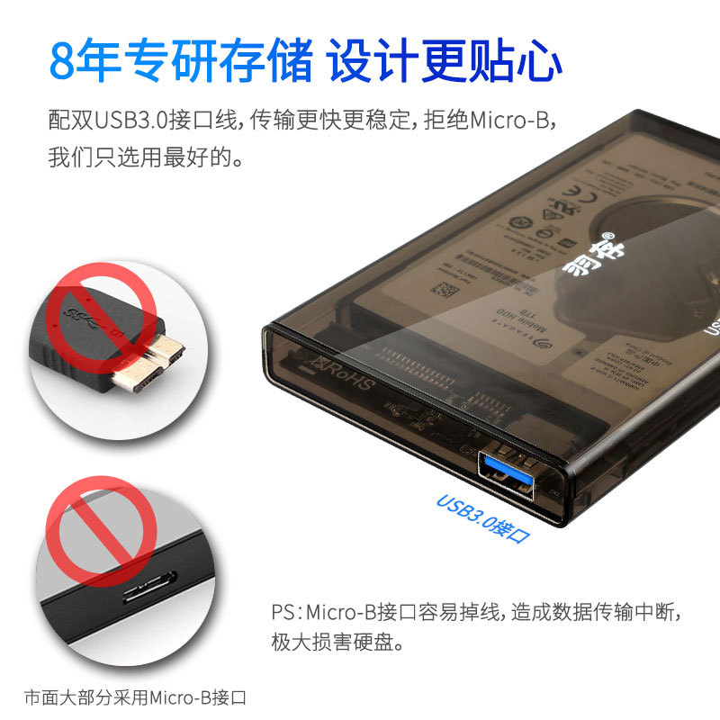 USB3.0 puerto serie 2,5 pulgadas SATA portátil mecánica SSD externo caja de disco duro móvil