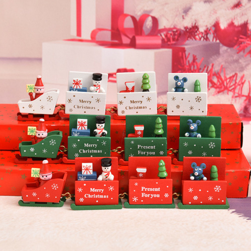 Christmas decorations, wooden small train, Christmas craft ornaments, children's holiday gifts, kindergarten gifts