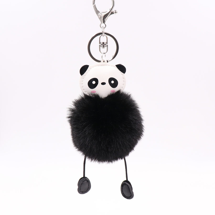 Lindo Panda Bola de piel llavero colgante de las mujeres de la felpa colgante del bolso del coche llavero colgante al por mayor