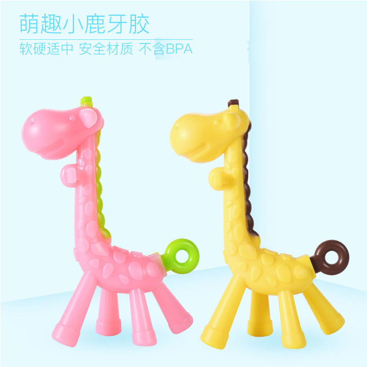 Bebé de silicona jirafa teether ciervos teether seguridad silicona teether stick bebé teether