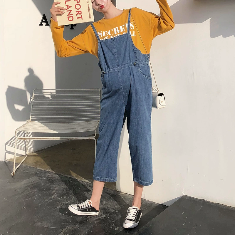 Весной и осенью новые модные корейские свободные брюки для беременных джинсовые брюки для беременных на ремешках больших размеров повседневные Модные брюки для мам