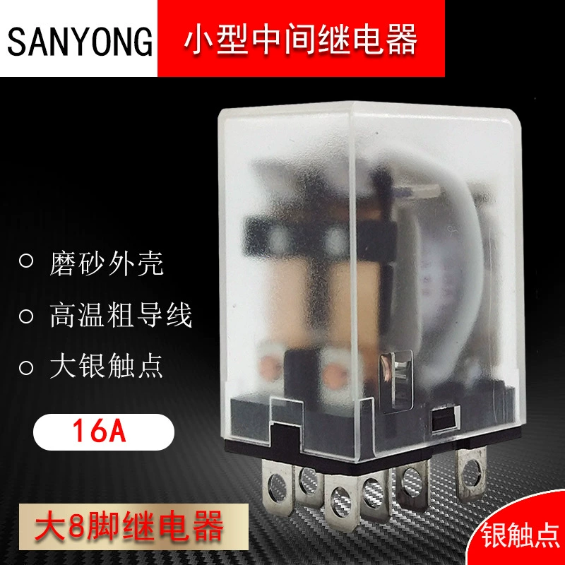 Маленькое электромагнитное промежуточное реле 16A сильнотоковое высокомощное реле HH62P LY2NJ, большое 8-контактное полное серебряное наконечник