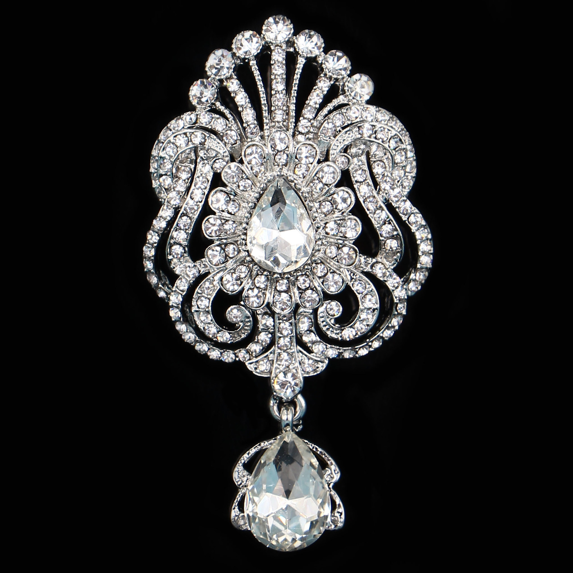 Lyxig kristallkrona brosch dam elegant glasnål_voghion.com