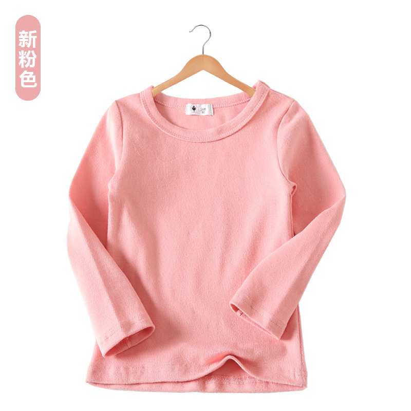 Camiseta de Manga Larga Estilo Coreano Otoño/Invierno 2025 para Niñas, Color Caramelo, Versátil, Básica, Camiseta de Cuello Redondo para Niños, con Textura Cepillada