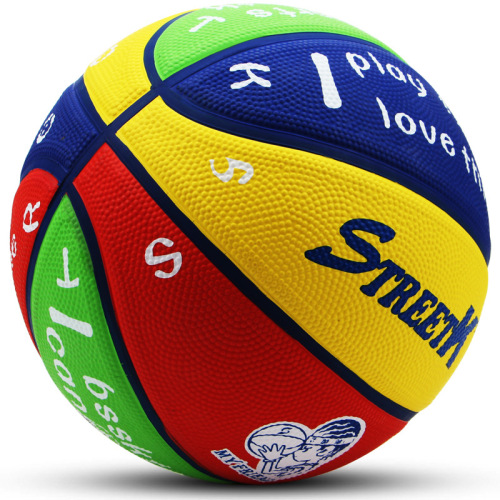 Children's Basketball Size 3, 4, 5 for Kindergarten Training, Durable Blue Rubber Balls for Students with Cartoon Design Size 6, 7