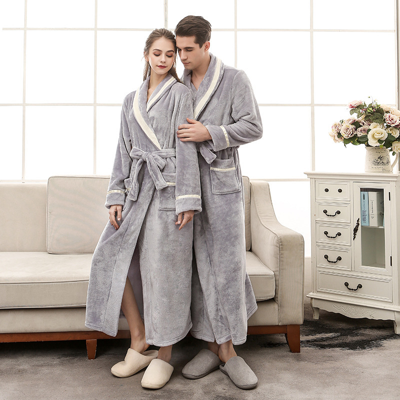 Autumn and Winter New Thickeneded and Extra Large Size Mink Velvet Couple Nightgown for Men and Women Spliced ​​Colored Flannel Bathrobe