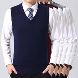 Autumn and Winter New Men's Sweater Knitted Vest Solid Color Wool Business Men's Vest V-neck Middle-aged Dad's Suit