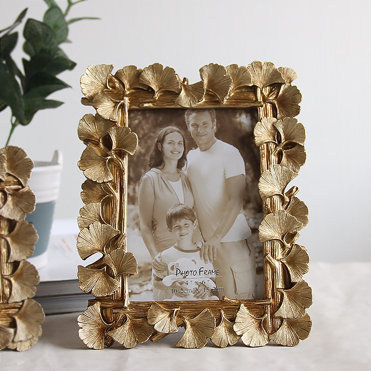 A large quantity of detailed inquiries 5 inch 6 inch 7 inch 8 inch gold square table ginkgo creative photo frame resin painted photo frame