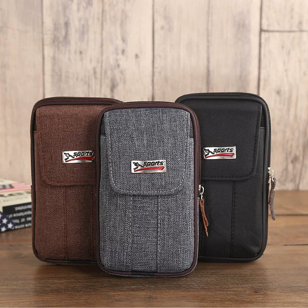 New Men's Waist Bag, Mobile Phone Bag, Casual Belt Bag, Canvas Mobile Phone Waist Bag, Multi-Functional Horizontal and Vertical Waist Bag
