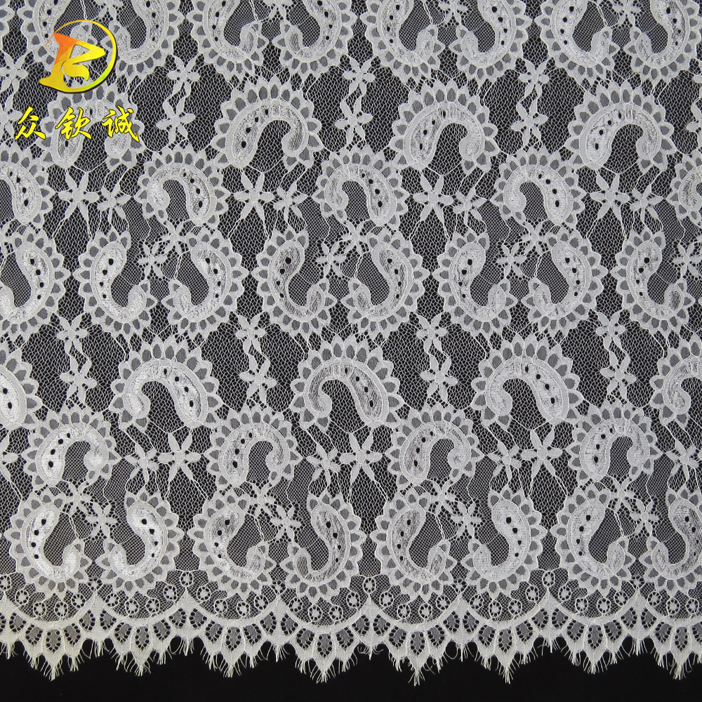 新款腰果豌豆花镂空波浪睫毛边满幅蕾丝花边 欧式蕾丝婚纱面料