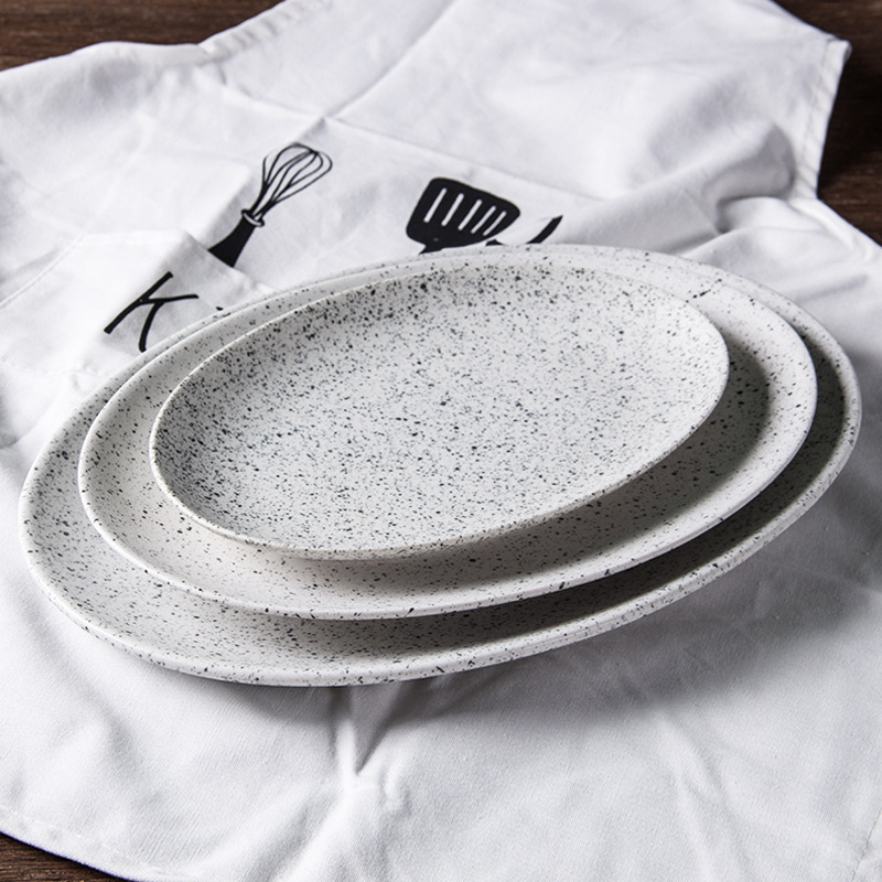 8 10 12 14 pulgadas Oval creativo luz profunda sopa ensalada de frutas pasta punto tinta negro placa cerámica al por mayor