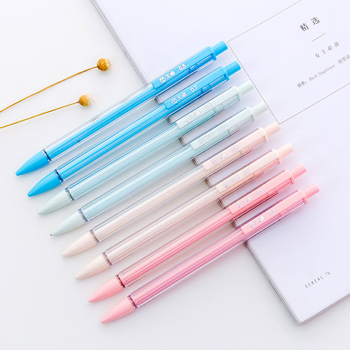 Korean stationery simple primary color transparent rod automatic pencil 0.5/0.7mm primary school student hexagonal mechanical pencil