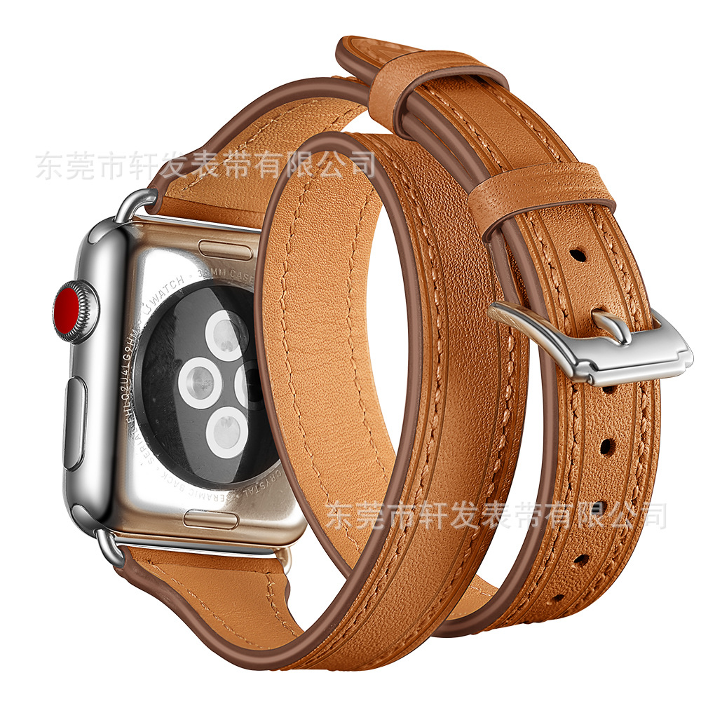Adecuado para Apple Watch watch12345678 generación delgada doble anillo primera capa correa de reloj cuero genuino