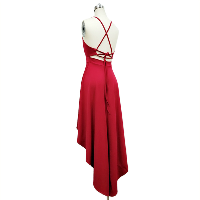2026 European And American Popular Plus-size Women's With Straps, V-neck, Large Hem, Sexy Backless Bandage Party Dress_voghion.com