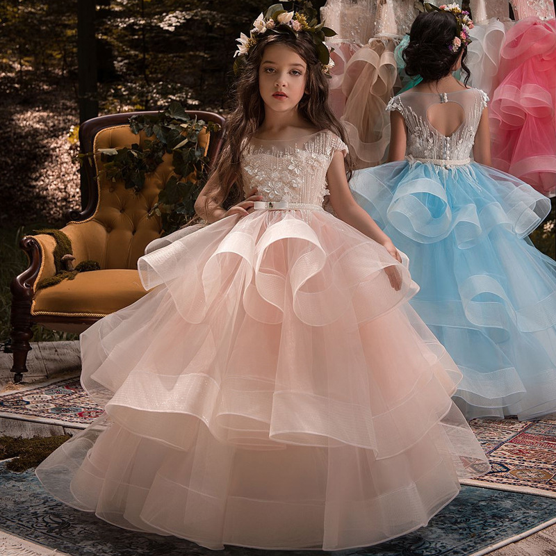 Aibao transfronteriza de comercio exterior sin mangas anfitrión rendimiento de cumpleaños vestido de niña de las flores nuevos niños princesa vestido esponjoso