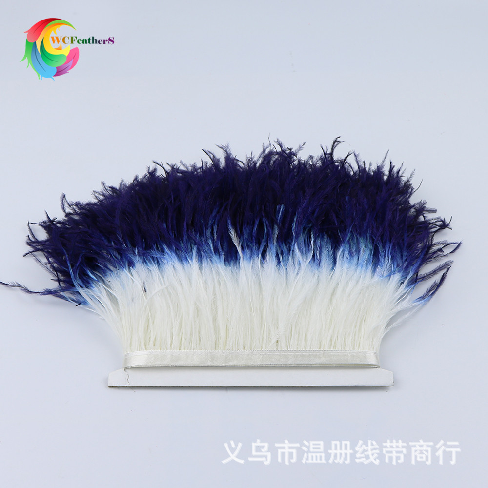 温册羽毛七彩混色鸵鸟毛布边/高档服装裙摆配饰/服装花边1米起拍