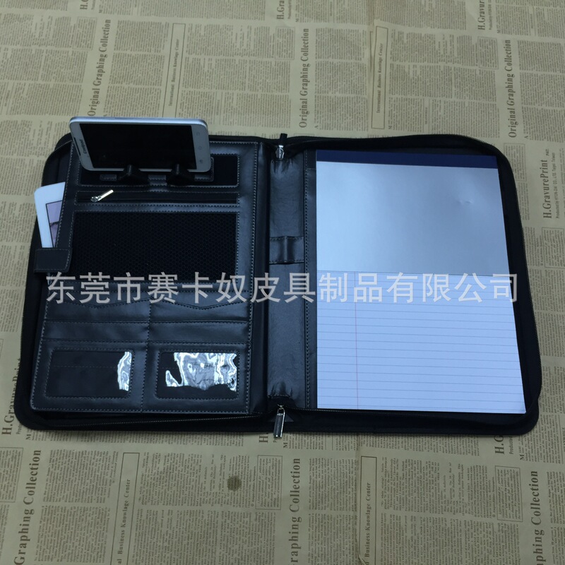 Manufacturers supply European and American multi-functional PU folder with tablet computer and mobile phone holder Office business manager folder