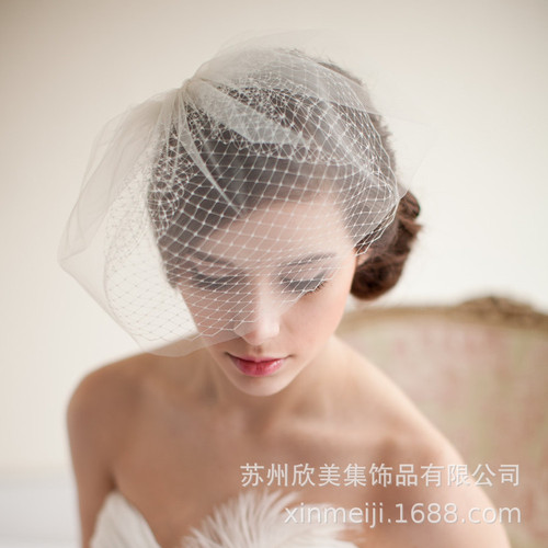 V201 dual material hand-sewn hair comb bridal veil, European and American style bridal short veil, bridal wedding accessories