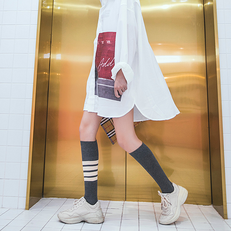 Autumn new calf socks knee-high stockings Japanese striped women's cotton socks academic style women's socks