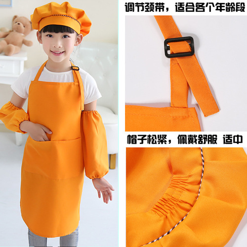 Custom logo-printed aprons for children, child-sized chef outfits with protective clothing, tailored for kindergarten watercolor painting.