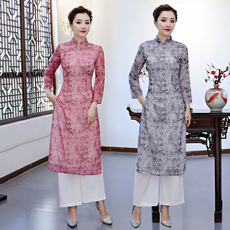1731 реальный выстрел Повседневный Чонсам светский Шелковый темперамент осеннее модное платье широкие штаны костюм из двух частей для женщин