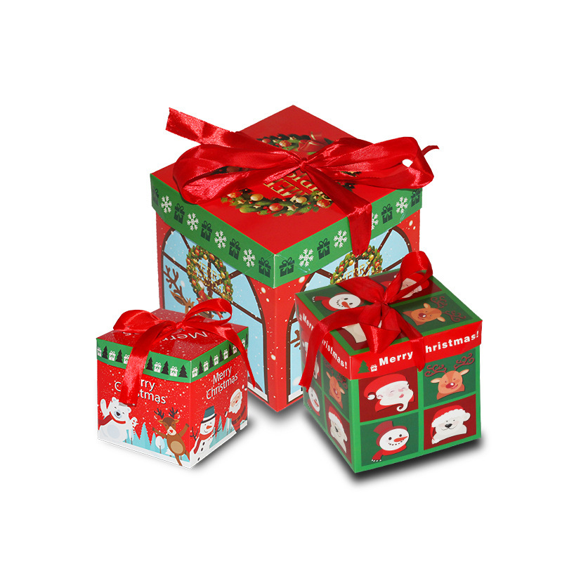 Nuevo juego de tres cajas de regalo navideñas, adornos navideños, accesorios para decoración de escenas de centros comerciales