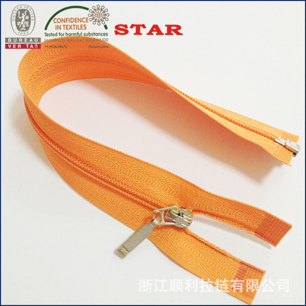 厂家直销桔色3#5#8#10#尼龙开尾拉链 挂长牌片拉头 质量优