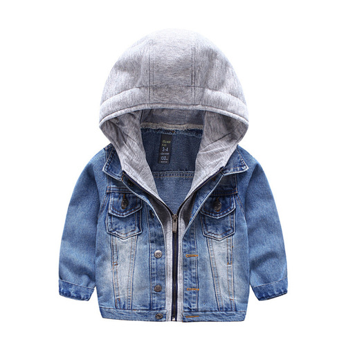 2020 Spring New Children's Clothing Boys' Korean Style Casual Denim Jackets Children's Solid Color Hooded Jackets Trendy Tops