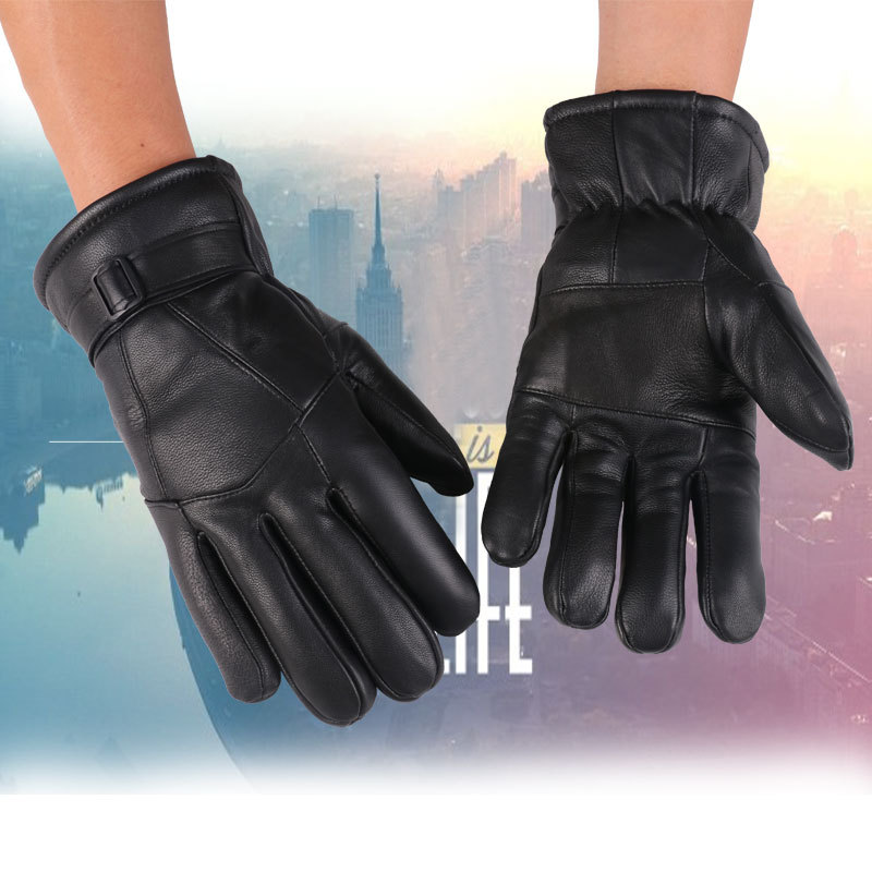 El otoño y el invierno de los hombres de piel de oveja de piel guantes integrados súper gruesos de lana de cuero guantes de montar al aire libre de la motocicleta engrosada