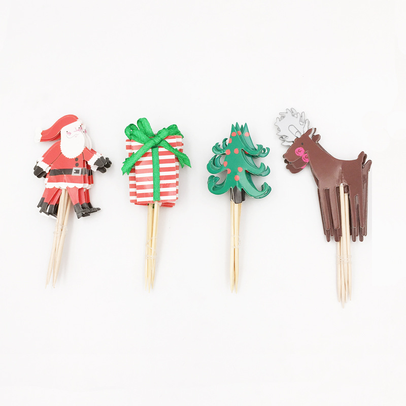 蛋糕插牌 烘焙蛋糕圣诞节装饰插卡 圣诞老人麋鹿礼物盒插旗彩插签