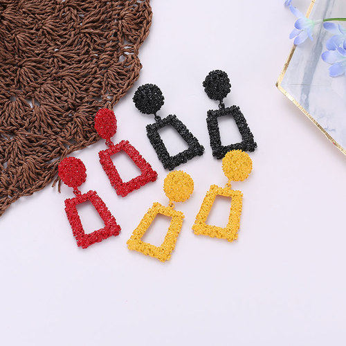 European and American exaggerated, frosted, trendy geometric earrings, creative and personalized embossed trapezoidal long metal earrings