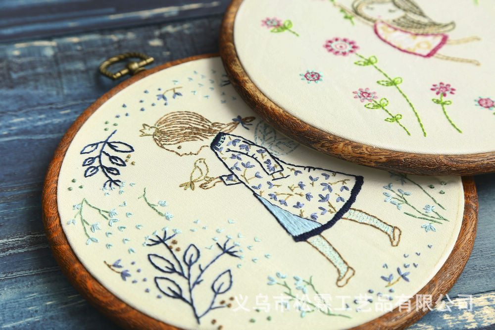 Directo de fábrica tela la historieta DIY novato Europeo bordado flores y plantas material del paquete kit costura traje carácter