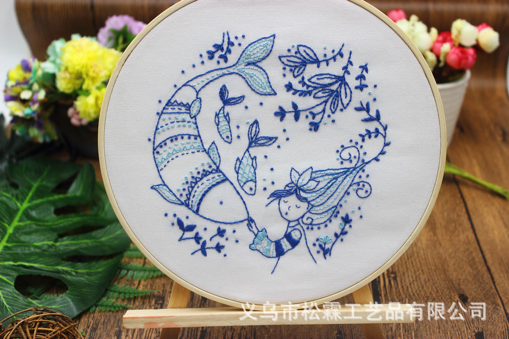 Peces grandes Begonia tela hecha a mano DIY novato Europeo paquete de material de bordado kit traje de costura simple pluma bordado