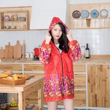 厂家直售碎花长袖围裙成人防水防油污反穿罩衣厨房做饭拉链围裙