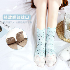 秋冬季新款外貿日系風襪子 可愛卡通動物棉質立體耳朵中筒襪批發