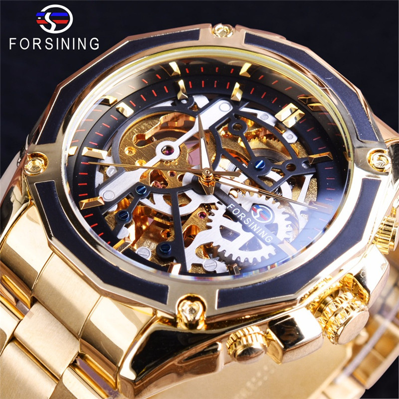 forsining Waterproof Mechanical Watch Men's Fashion Casual Steel Belt Hollow Automatic Mechanical Watch