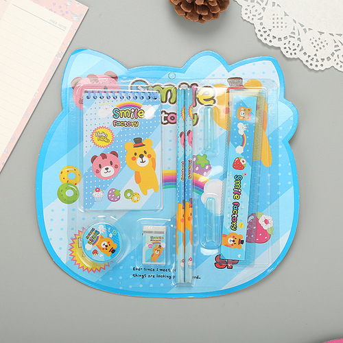 Creative student stationery eight-piece children's gift eight-in-one stationery set cute cartoon learning prizes wholesale