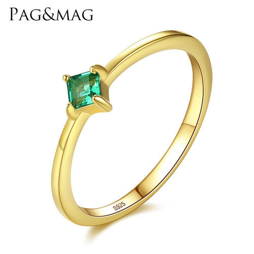 PAG&MAG all-over sterling silver ring S925 bracelet four-claw green gemstone foreign trade cross-border simple fashion jewelry