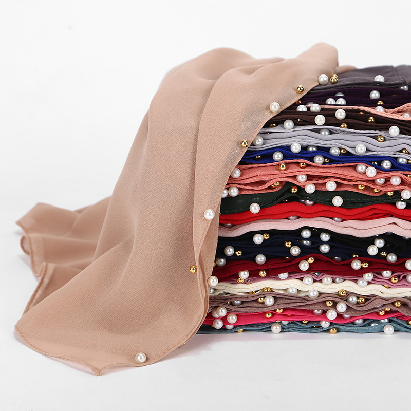 solid color fashionable shiffon scarf pearl