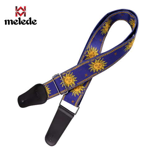 Leather Multi-color Sunflower Embroidered 3D Stitched Wood Guitar Strap | Electric Guitar Strap with Wider Leather Head