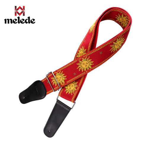 Leather Multi-color Sunflower Embroidered 3D Stitched Wood Guitar Strap | Electric Guitar Strap with Wider Leather Head