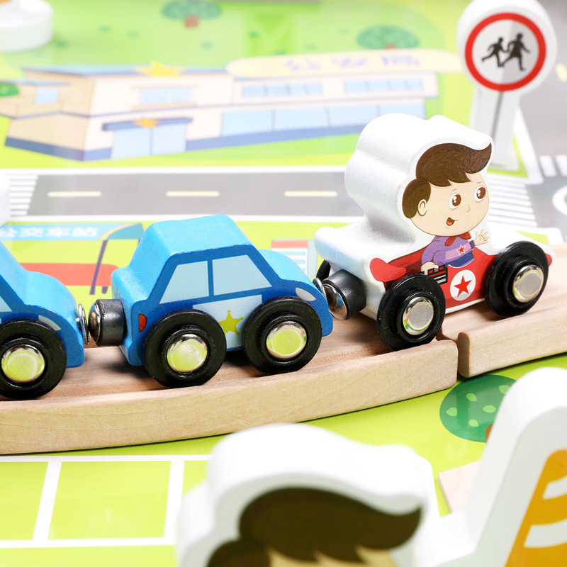 Traje de ferrocarril de transporte de la Ciudad de Madera bloques de construcción educativos para niños coche de juguete ensamblado 1-3 años bebé al por mayor